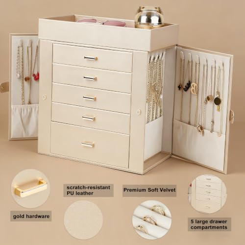 BOOVO Large Jewelry Boxes For Women (Gold, 6 Layer) - color: Gold, size: 6 Layer
