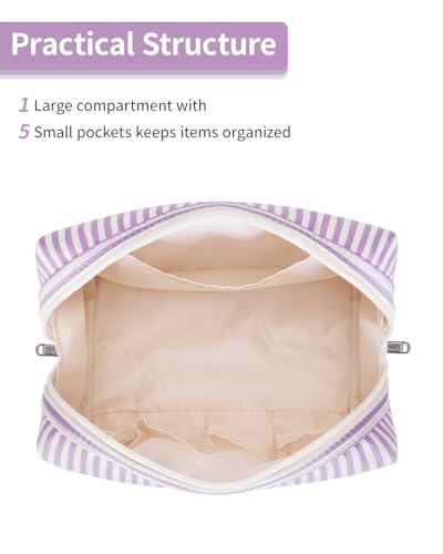 Narwey Makeup Bag Travel Toiletry Bag, Cosmetic Bag for Women Girls - color: A-Purple Stripe, style: Large