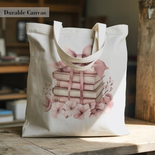 Aesthetic Canvas Tote Bag, Cute Reusable Bags for Women with Inner Pocket - color: White