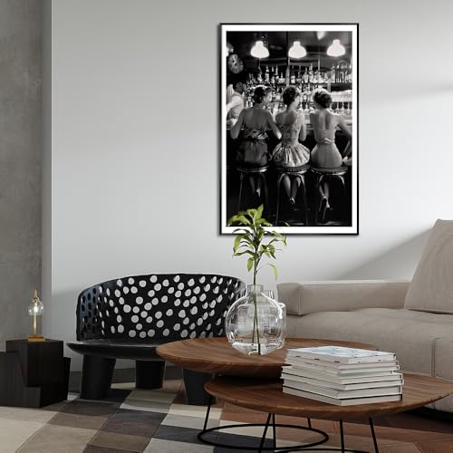 Vintage Black and White Posters Trendy Women Drink Cocktail Wall Art Funky Girly Room Decor Retro Alcohol Canvas Prints Friends Pictures for Bar Cart Apartment Dorm Aesthetic 12x16in Metal Black Frame - color: Black Frame 1, size: 16"L x 12"W