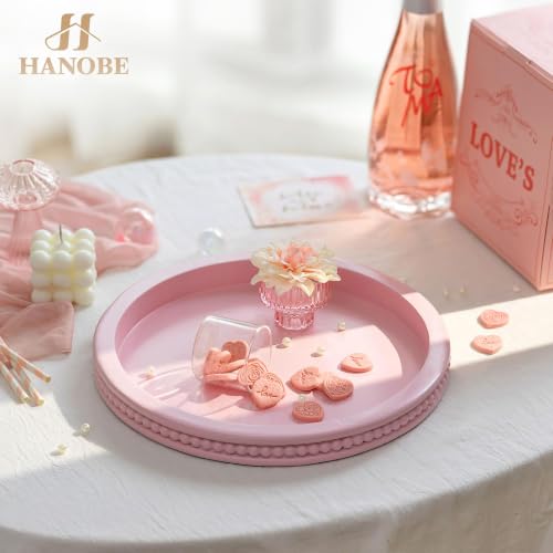 Hanobe Pink Round Decorative Tray with Beaded Edge - color: Pink
