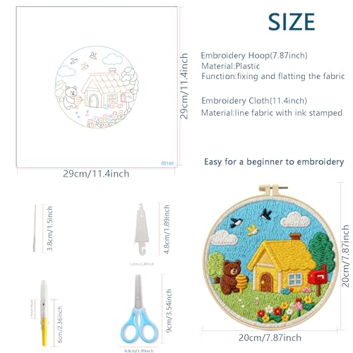 Zhenqing Four Seasons Embroidery Kit for Beginners, 4-Piece Spring Summer Fall Winter Landscape Needlework Set with Pre-Printed Fabric, Hoop & Threads (C0182) - color: Four Seasons