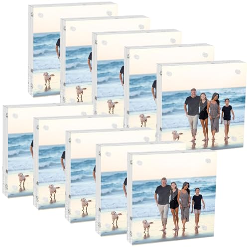 4x4 Acrylic Picture Frame 10 Pack, Clear Picture Frames Double Sided Magnetic Acrylic Frames Freestanding Photo Block Frame Desktop Display Floating Frameless Frame Stand - size: 4"x4"