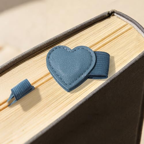 2Pcs Magnetic Leather Bookmarks with Pen Holder Gift Box, Heart-Shaped Magnetic Book Marks for Book Lover Readers Cute Leather Bookmark for Women Girls (Blue) - color: Blue
