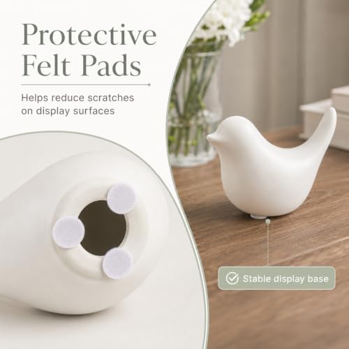 White Ceramic Bird Figurines and Statues, 2 Piece Bird Decor - color: White