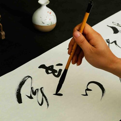 KYMY Chinese/Japanese Calligraphy Paper 100PCS, Sumi/Rice Paper for Writing Painting Drawing Practice, Chinese Brush Ink Xuan Paper, Half Sheng Shu (Half Raw Ripe) (34 x 34 cm (13.38 x 13.38 Inch)) - size: Half Sheng Shu(Raw Ripe)-34 x 34 cm (13.4x13.4in)