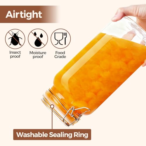ComSaf Large Square Glass Jars with Airtight Lids 78 oz 3 Pack Wide Mouth - size: 78 fl oz x 3