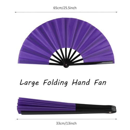 2 Pack Large Folding Hand Fan for Men/Women, Rave Fan Vintage Retro Fabric Fans, Chinese Kung Fu Tai Chi Hand Fan for Festival, Dance, Gift, Performance, Decorations (Purple) - color: 2 Purple