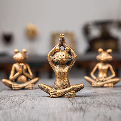 Smadeer Bronze Frog Figurines, 3-Piece Yoga Decor Set, Antique Bronze Color, Handmade Home Decoration - color: Frog