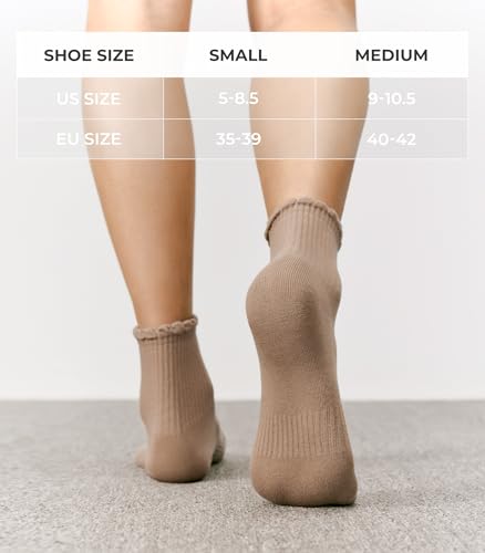 CS CELERSPORT Women's Mini Crew Ankle Socks with Scalloped Top,Pack of 6 - color: Brown, size: Medium