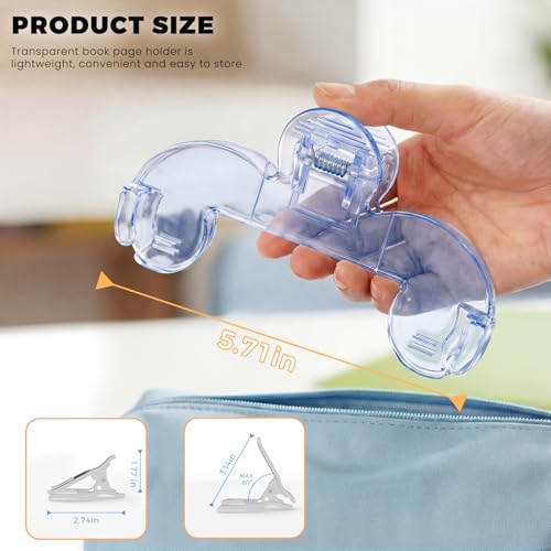 Transparent Book Page Holder for Reading, Large Book Clip, Light Blue - color: Blue