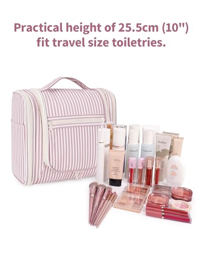 Narwey Large Hanging Travel Toiletry Bag for Women, Makeup Cosmetic Bag - color: CA-Dusty Rose Stripe, size: Large