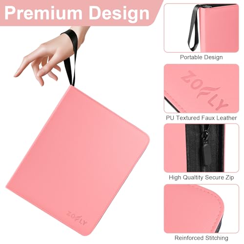 50 Pack 9 Pocket Card Binder, 3 Ring Premium Zip Trading Card Binder, 900 Large Capacity Top Loading Card Storage Album, PU Card Collection Binder for TCG, MTG, Baseball Hockey Sport Cards, Pink - color: Pink