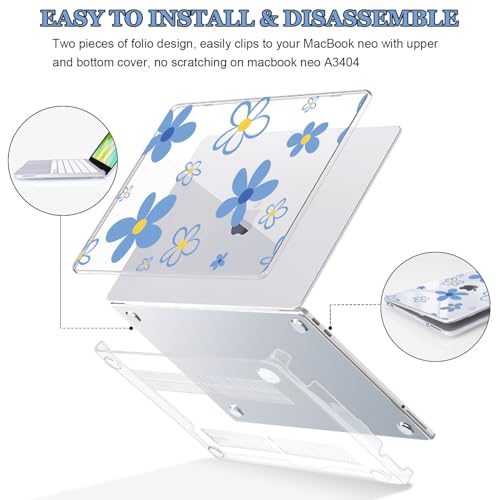 Blue Floral Clear Case for 2026 MacBook Neo 13 Inch A18 Pro A3404 - color: Minimalist Blue Floral