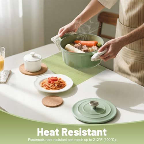 Placemats Set of 6，Christmas Non-Slip PVC Weave Table Mats Easy to Clean，Heat Resistant Place Mats for Kitchen Dining Table Decoration Indoor Outdoor，Pea Green - color: Pea Green