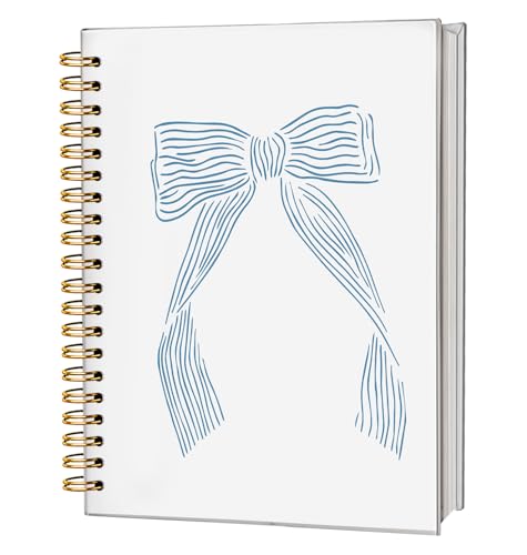 Cute Journal Blue Bow Notebook, Coquette School Supplies Spiral Notebook, Coastal Granddaughter Aesthetic Hardcover Spiral Notebook Journal for Work Notes Journaling, Coastal School Supplies 5.5x8.3 - color: 01-Bow(White)