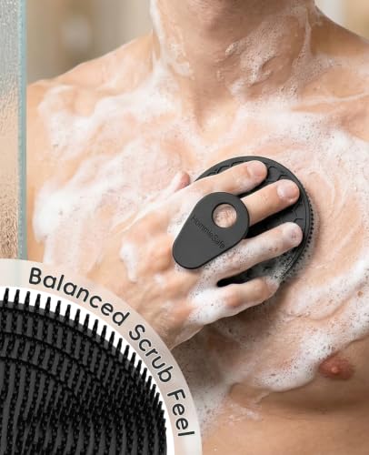 Soft Silicone Shower Brush Body Wash Bath Exfoliating Skin Massage Scrubber - color: Black+mint