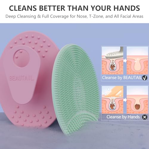 Silicone Face Scrubber 4 Pack, BEAUTAIL Manual Facial Cleansing Brush - color: Black+darkblue+starlight+pink+green+blue