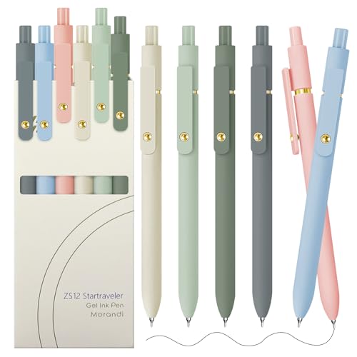 UIXJODO Gel Pens, 6 pcs 0.5mm Black Ink Pens Gold Morandi Barrel Fine Point Smooth Writing Pens Quick Dry Pen for School Office Supplies, Gifts for Girls Women - color: 6 Pcs Gold Morandi - Black Ink