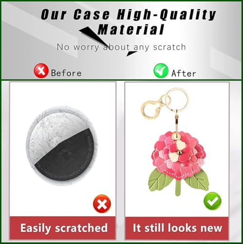 BORKUANA PU Leather Keychain holder Protective Case Compatible with AirTag - color: Hydrangea B