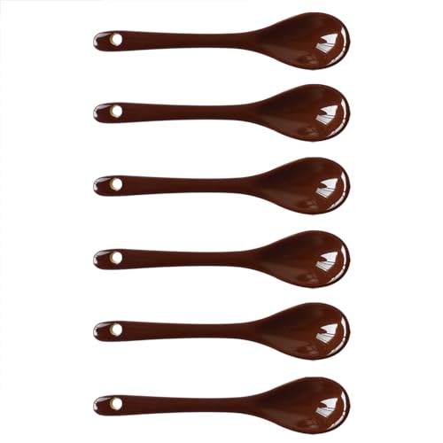 6 pcs Porcelain Egg Spoons Tea Spoon Ceramic Spoons 4.7 inch Coffee Dessert Yogurt Tea Milky Brown - style: Brown