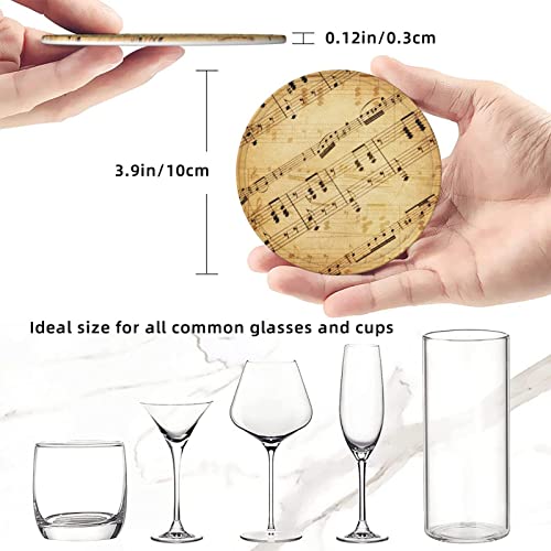 6 Pcs Leather Coasters for Drinks with Holder Retro Music Scores Coaster Sets Drink Table Cup Coasters for Kitchen Coffee Decor - color: Piano Music Score