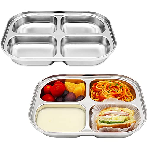 Korean Stainless Steel Divided Plates for Toddlers & Kids, Non-Toxic, 2PK - size: 4 Compartments