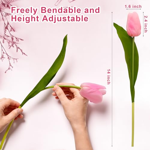 10 Stems 14 Inch Tulips Artificial Flowers Realistic Faux Flowers - color: Dark Pink