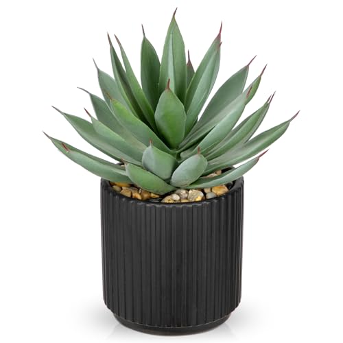 Briful Succulents Plants Artificial for Home Decor, Realistic Potted Fake Agave Plant, Black Ceramic Vase, Cute Aloe Maguey Faux Plant, Shelf Tables Decor, Modern Farmhouse Home Bathroom Decorations - color: Aloe-black Ceramic Pot