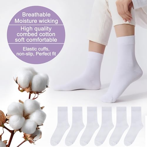 ATBITER Women Thin Cotton Crew Socks,Ankle Bootie Casual Dress Socks 6Pairs - color: 6 Pairs 6white, size: 5-9