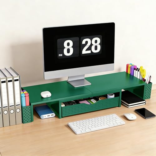 Spacrea Dual Monitor Stand Riser with Drawer and 2 Pen Holders - color: Dark Gree