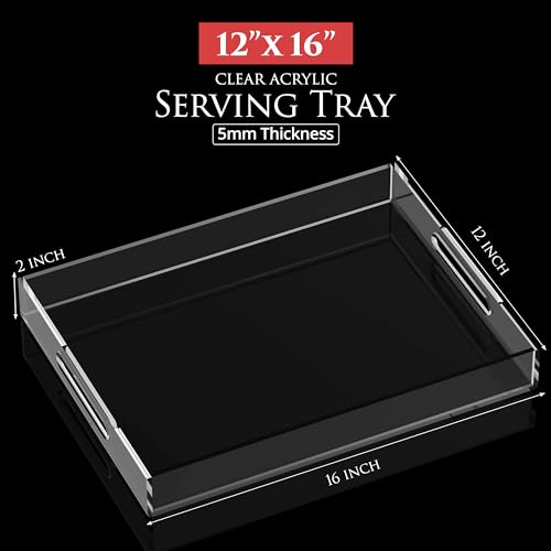 Acrylic Tray 16x12 with Cut Handles - Spill Proof Decorative Tray is an Ideal Countertop Organizer for Living Rooms, Ottoman Coffee Tables, Offices, Kitchens & Serving Guests - color: Transparent, size: 16" x 12" x 2"
