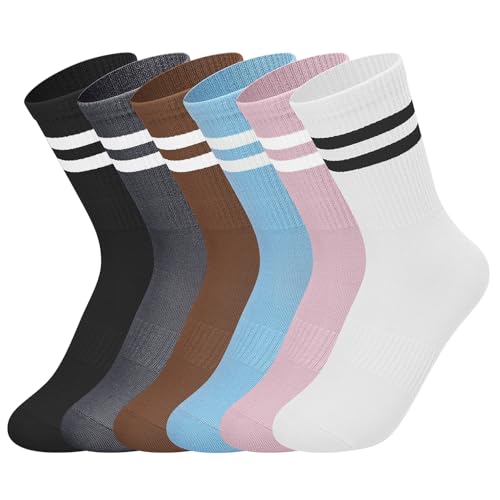 Womens Striped Crew Socks, Cute Vintage Retro Mid Calf Boot Socks for Women Ladies 5/6 Pairs, Size 5-10 - color: Mixcolor