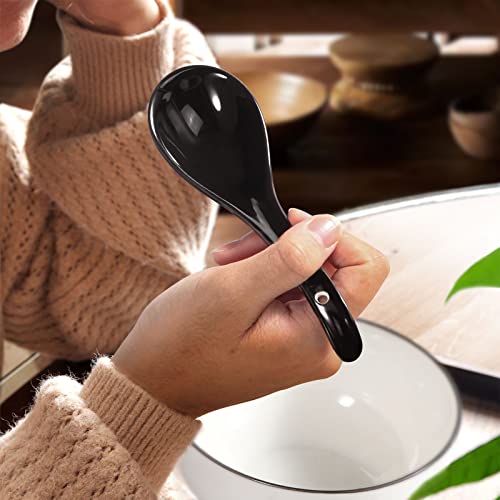 Black Ceramic Soup Spoons Set, 6.75 inch Deep Oval Hook Design, Dishwasher Safe - Perfect for Ramen, Pho, Noodles, Stews, Wonton, Dumpling, Miso - size: 6.75 inch - Black