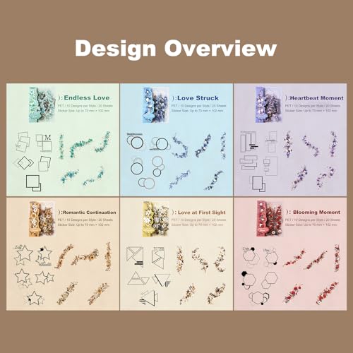 120 Pcs Floral Stickers with Geometric Frames for Scrapbooking - color: Floral Daily