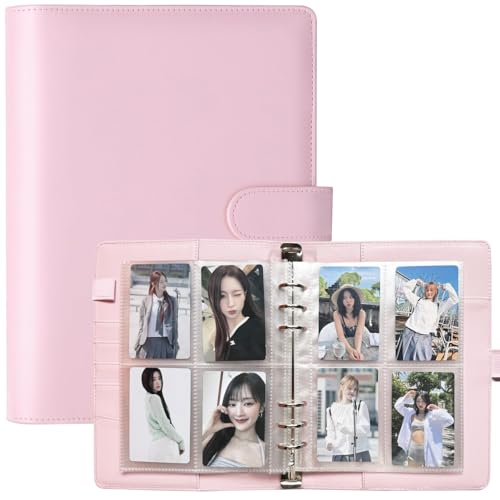 A5 Kpop Photocard Binder, 6 Ring Binder Collector’s Album with 240 Card Slots, PU Leather Binder Cover for Organizing K-Pop, Trading Cards, Game Cards & Memorabilia (Light Pink) - color: Light Pink