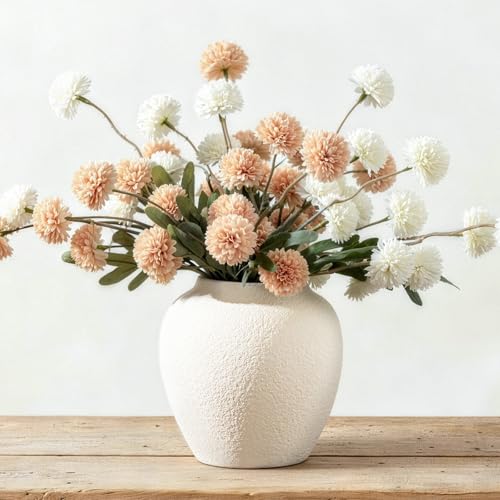 Ceramic Flower Vase Home Decor - Small Farmhouse Table Vases Rustic Vintage Living Room Kitchen Bedroom Decorations for House Book Shelf Office Coffee Desk Dining Fireplace (6" Rustic) - color: White, size: 6 In