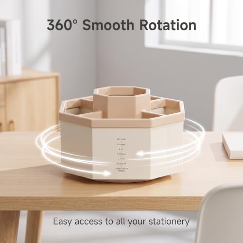 Jekelife 360 Degree Rotating Pen Holder,5-Compartment Desk Organizer,Pink - color: Pink, size: B