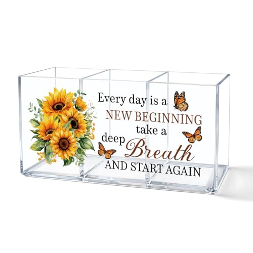 Every Day Is a New Beginning Acrylic Pen Holder 3 Compartments - color: Transparent045