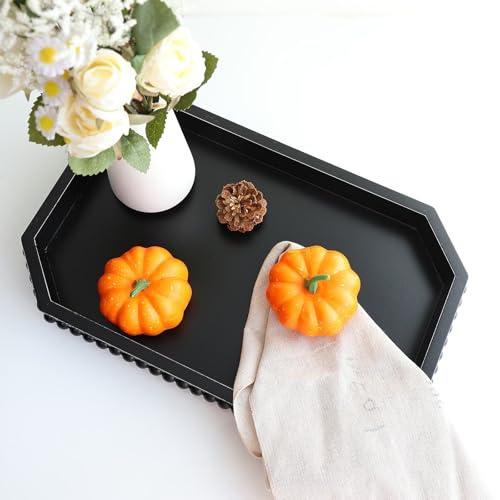 Hrastany Wood Rustic Serving Tray with Beads, Farmhouse Black Decorative Tray for Table Centerpiece, Christmas Wedding Halloween Home Decor - color: Black-c8, size: 15.7" x 10.2" x 1.6"