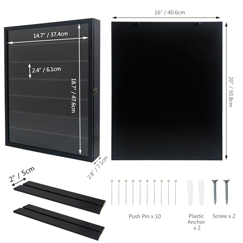 FramePro Shadow Box Frame 16x20 with Removable Shelves, Deep Memory Box Display Case for Collector, Keepsake Coins Military Medals Pins Wedding Flowers Black - color: Black, size: 16x20