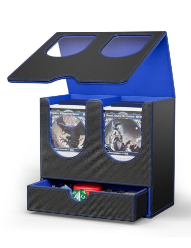 Card Deck Box with Dice Tray for MTG Commander Display(Black Blue) - color: B-Black&Blue