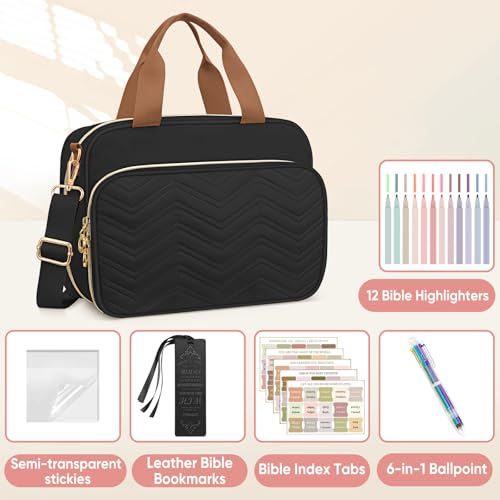 FINPAC Large Bible Cover Case for Women, Bible Bag Study Supplies Kit - color: Black