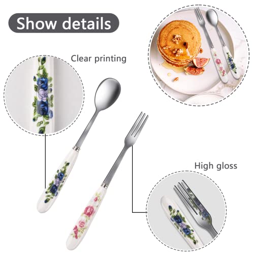 JEPELUS 12Pcs Forks and Spoons with Ceramics Handle, Flatware Set for 6
