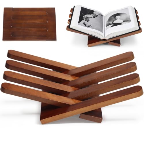 Dunzoom 1 Pcs Foldable Wooden Book Display Stand Open Book Holder, Brown