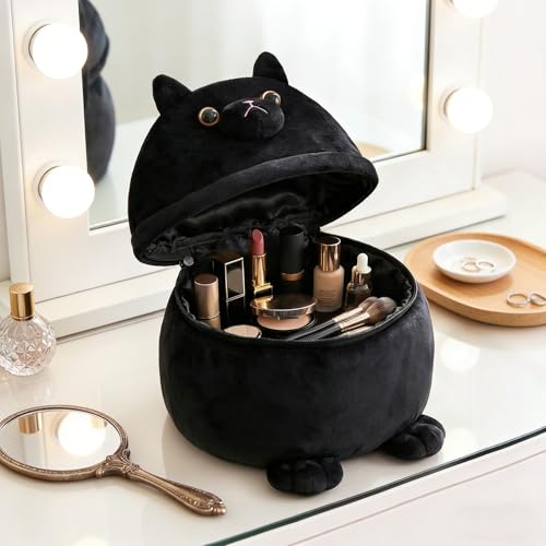 Funny Cat Makeup Bag, Large Cute Travel Toiletry Cosmetic Pouch Organizer - color: A-Cat-Black02