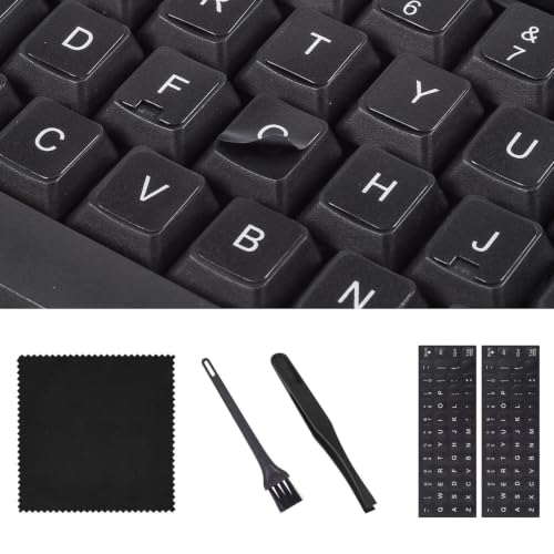 2PCS English Keyboard Stickers with Tweezer, Universal Replacement English Keyboard Letters Black Background White Lettering for Laptops Notebooks PC Computer Desktop, Keyboard Alphabet Sticker - color: English White Letters