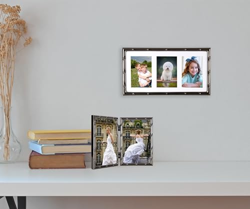 3-2x3'' Black Multi Metal Picture Frames,3 section frames 2pack, Elegant Bamboo Detail Designs Plated Photo Frames 3-2x3'' Baby Nurse frames With Soft Touch Velvet Backing for Desktop and Wall Décor(Black) - color: Black, size: 3-2x3Inch 2PK