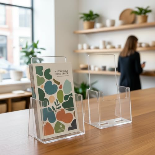 Azar Displays 252012-2PK Acrylic Trifold Brochure Holder Plastic Counter top Organizer 2-Pack, Clear - size: 2-Pack, style: No Business Card Pocket