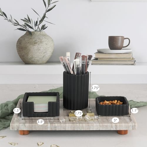 Modern Aesthetic Desk Accessories Set of 3 - Stylish Concrete Organizers - color: Black